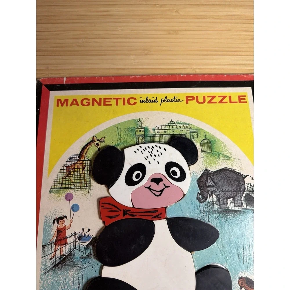 Vintage Teach-A-Tot Panda Magnetic Puzzle Playskool 11 Pc‎ Inlaid Plastic Toy